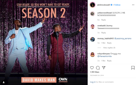 Akili McDowell confirming David Makes Man season 2 on his Instagram